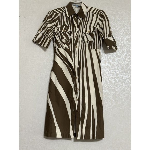 Antonio Melani Olive & White Zebra Animal Print Dress Short Sleeve Knee Length 0 - Picture 1 of 6